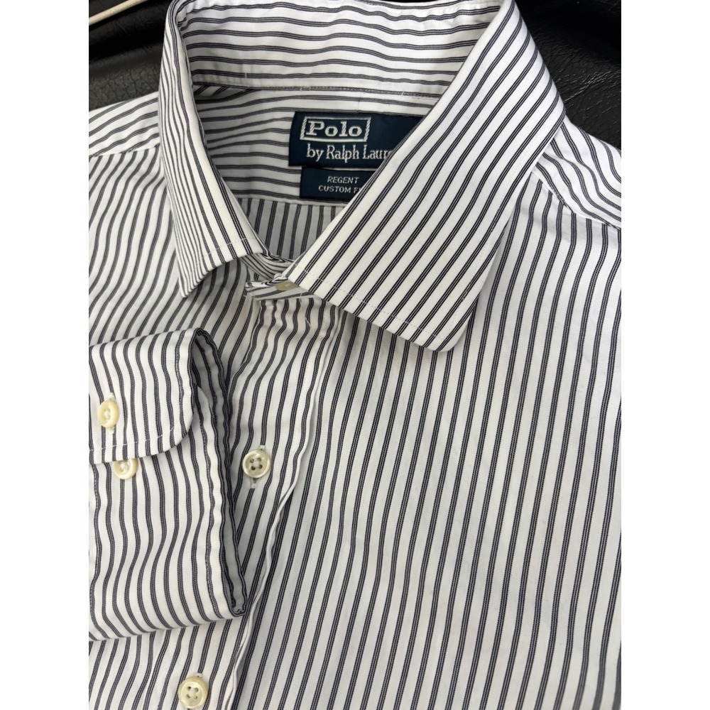 Polo Ralph Lauren Shirt Regent Fit White/Black Pinstripes Button  Mens 17-32/33
